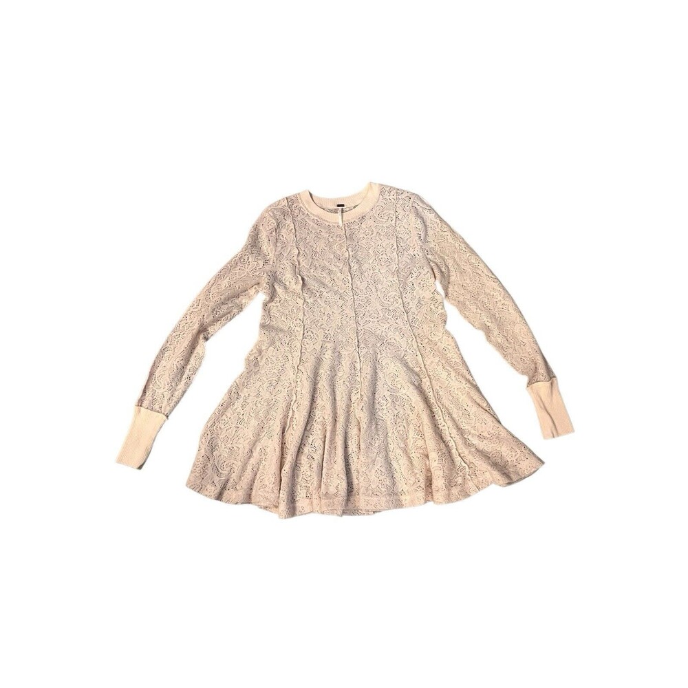 Free People Chamoix Ivory Coffee‎ In The Morning Tunic Top Womens Sz Small